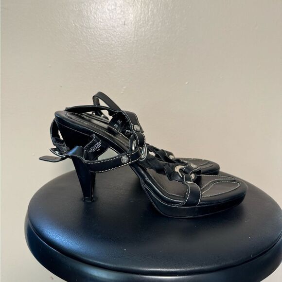 SALE! Black Harley-Davidson High Heeled Leather Sandals Size 8 EUC - Picture 2 of 7
